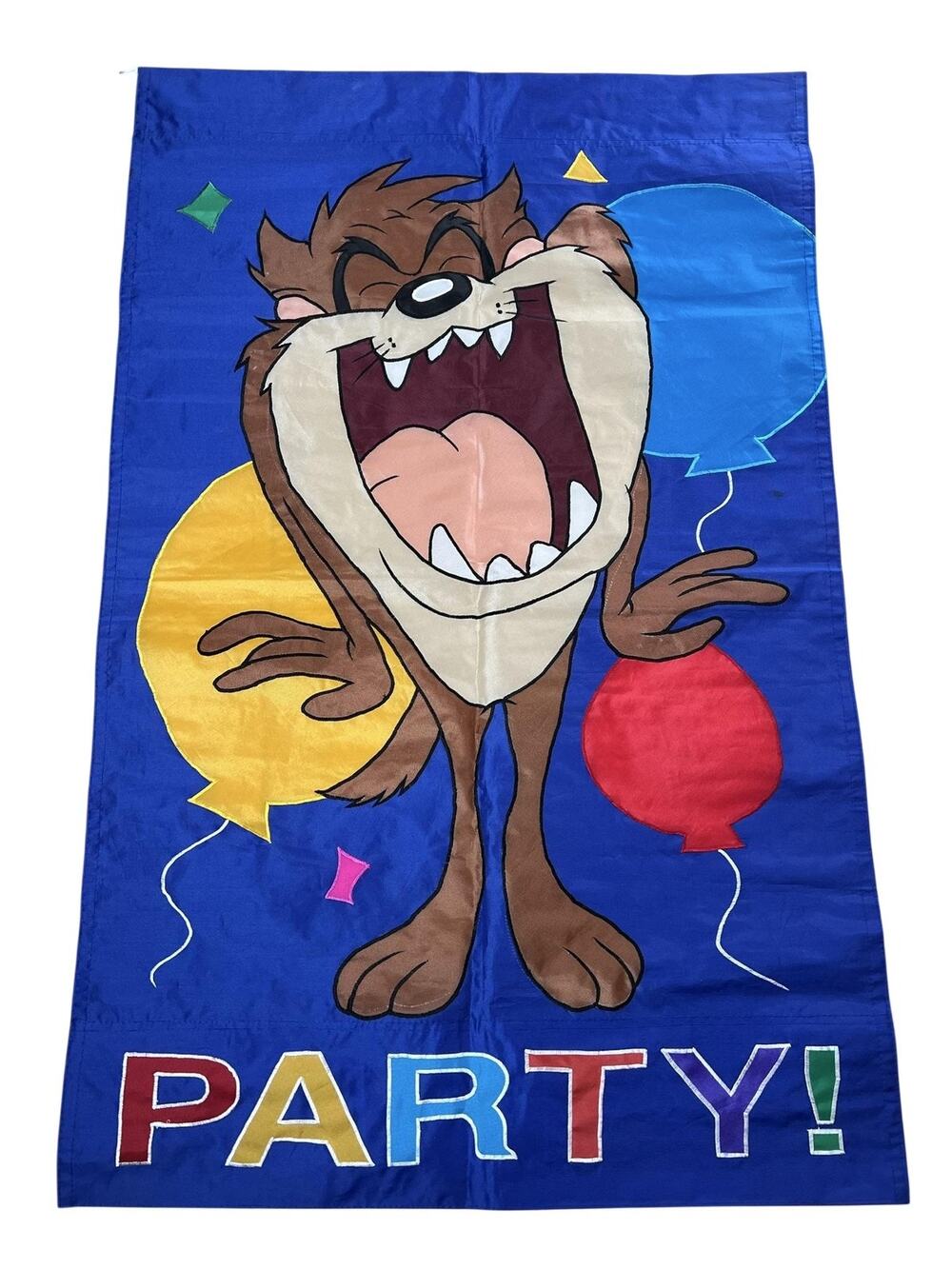 Vintage Looney Tunes Taz Party Flag Banner Blue Balloons 1996 Polyester China